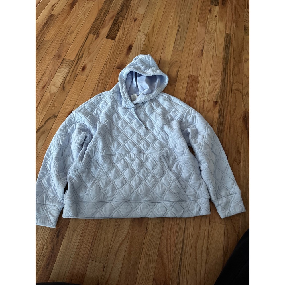 RBX Live Life Active Light Blue Quilted Pullover Hoodie Sweatshirt Womens Large